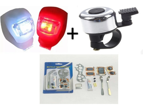 Combo Accesorios Bicicleta Timbre Luces X2 Kit De Reparación