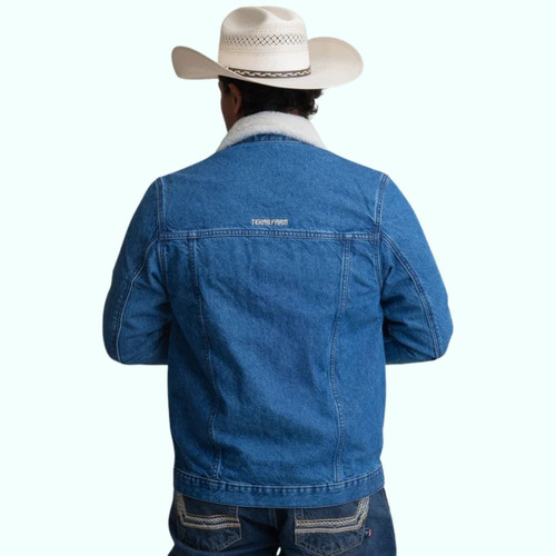 Jaqueta Bordada Tx. Farm Pele Na Gola Jeans Grosso De Botão