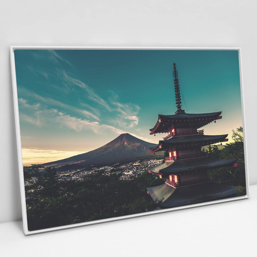 Quadro Em Canvas Templo Monte Fuji Moldura Branca 120x80cm