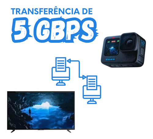 Cabo Usb-c 5 Metros Para Gopro Hero 10 11 12 13