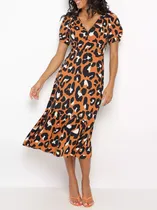 Comprar Vestido Midi Mangas Bufantes Animal Print Mercatto 