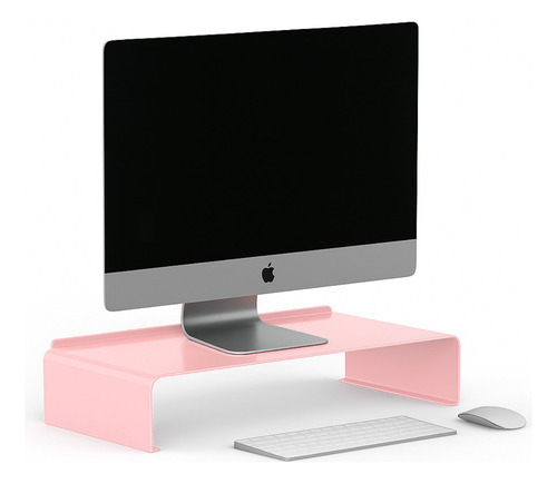 Soporte Eleva Monitor Cpu Escritorio Oficina Teclado Colores Rosa