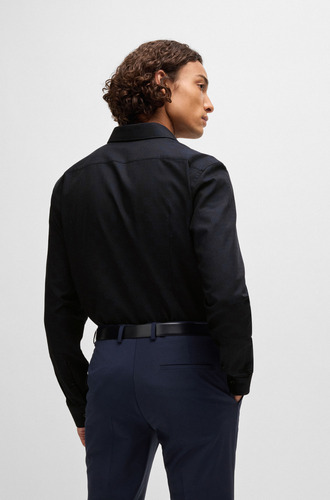 Camisa Slim-fit Em Algodão Jacquard Com Logo Hugo