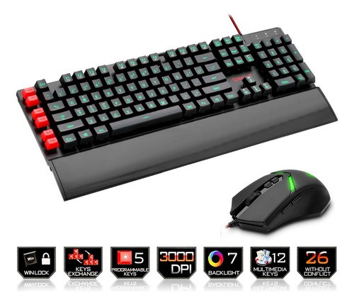 Kit Teclado Y Mouse Gamer Pc Redragon S102 Yaksa + Nemealion