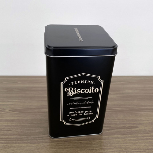Lata De Biscoito Cookies Preta Quadrada Design Retrô Metal Cor Preto