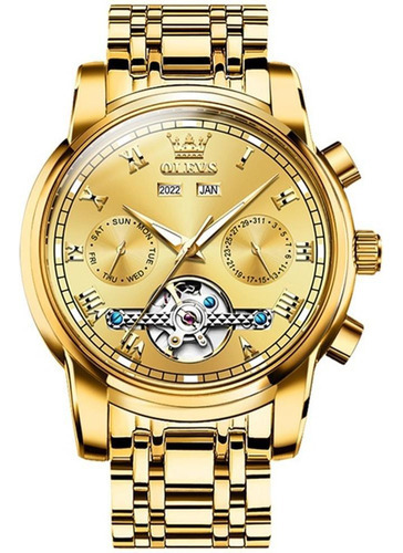 Relógio Olevs Masculino Automático Caixa Suíça Gold