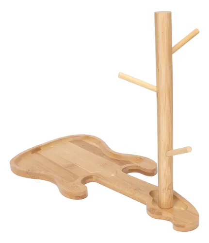 Jewelry Key Storage Rack Tray Wood Modern Guitar Shaped Base
