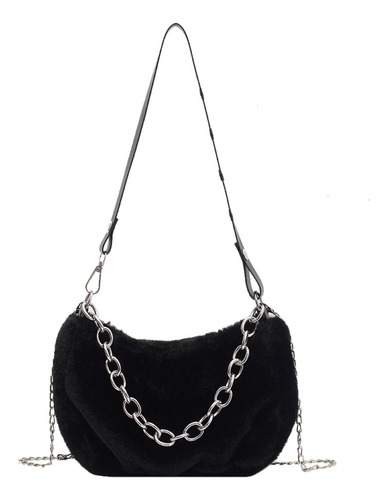 Bolso Bandolera De Felpa De Moda For Mujer, Cadena Sólida