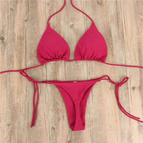 Conjunto De Bikini Tipo Tanga Con Lazo Lateral Para Mujer, E
