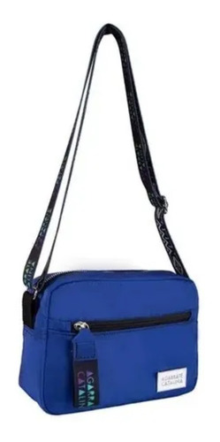 Cartera bandolera Agarrate Catalina ACN32 diseño lisa de nailon  azul con correa de hombro negra