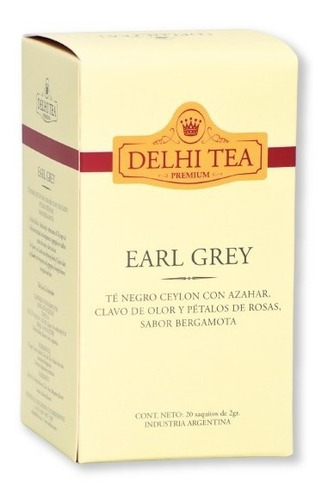 Imagen 1 de 4 de Te Premium Delhi Tea X 20 Saq. Earl Grey