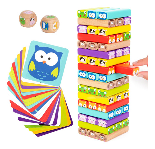 Nene Toys Juego De Torre De Madera Con Animales Y Colores, .