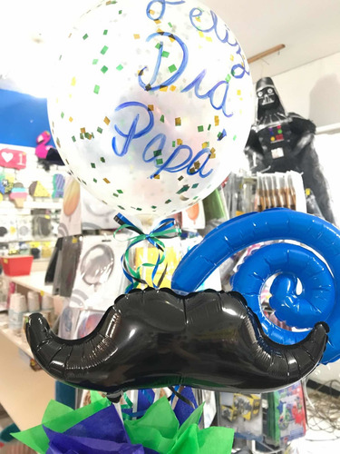 4 Globos Bigotes Negro Mostacho Fig Cumple Centro Mesa 14in