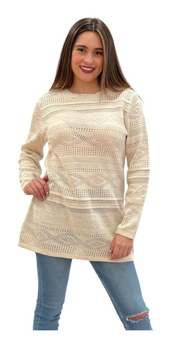 Imagen 3 de 3 de Blusón / Vestido Cuello Redondo Con Dibujo Calado