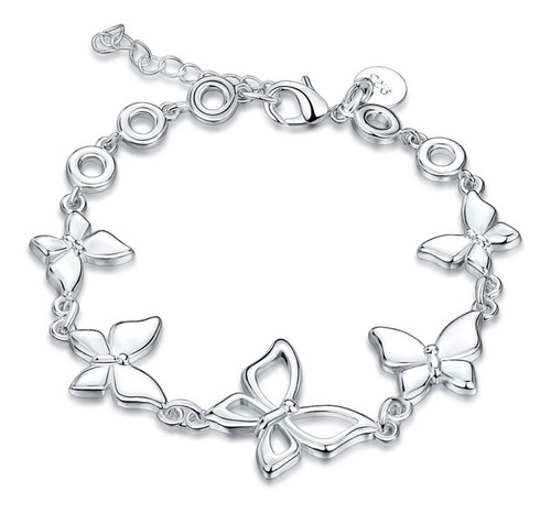 Pulsera De Cadena Cinco Mariposas De Plata Ley S925 Sterling