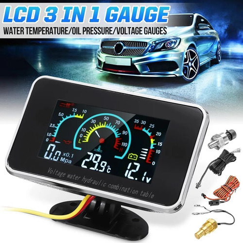 . Indicador De Presión De Aceite Lcd Digital 3 En 1 Coche