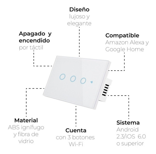 Interruptor Inteligente Hopemob Con 3 Botones Wifi Blanco