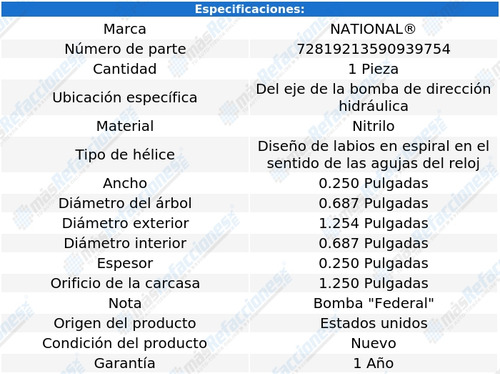1 Retén Dirección Hid Comm Chassis 63 Al 66 National