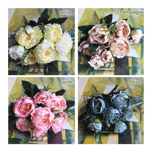 Florero Con Forma De Ramo De Rosas Artificiales, Seda Y Peon
