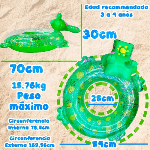 Salvavidas Cocodrilo Con Glitter Dona Playa Alberca