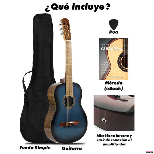 Guitarra Electro Acustica Criolla Funda Pua Colores Color Azul Material del diapasón Madera Orientación de la mano Zurdo