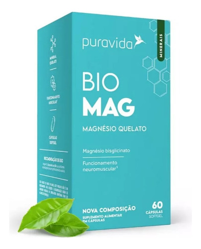 Bio Magnesio + Saude Óssea + Saude Do Coraçao Pura Vida 60caps-pura