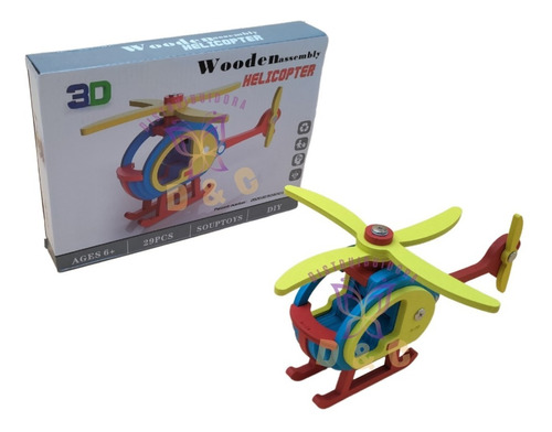 Armable 3d Madera Figura Helicóptero Juego Rompecabezas 29 P