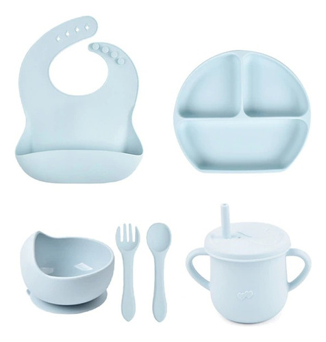 Set De Vajilla Silicona Bebe Sin Bpa Succion Plato