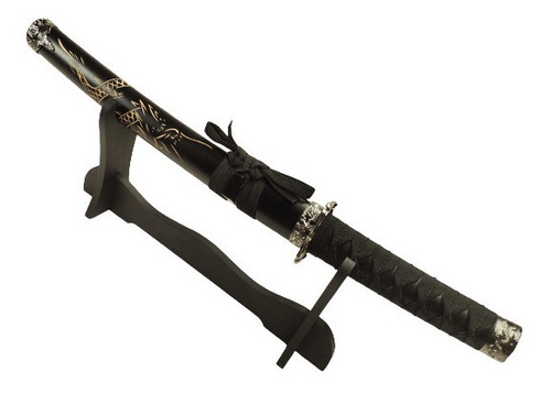 Espada Katana Tanto Bainha Dragão Esculpido Aço 440c Suporte