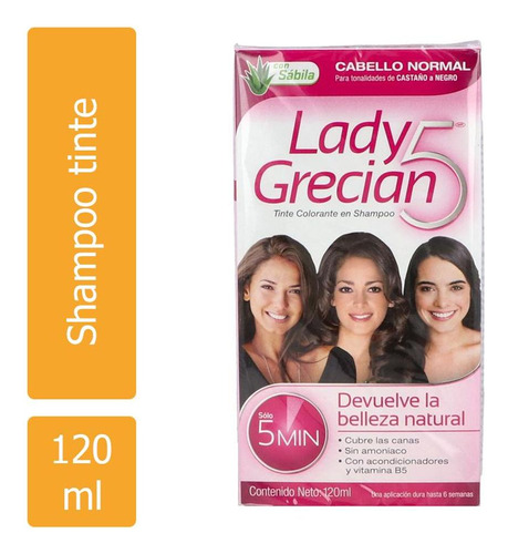 Lady Grecian 5 Tinte En Shampoo Cabello Normal Caja Con Fras