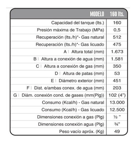 Termotanque A Gas Natural Rheem Apg160 Alta Potencia 160 Lts