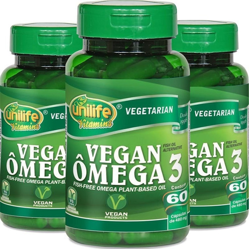 Kit 3 Vegan Ômega 3 Vegetal - Unilife - 60 Cápsulas Sabor Sem Sabor