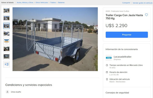 Imagen 5 de 5 de Trailer Carga 750 Kg Con Jaula Como Nuevo