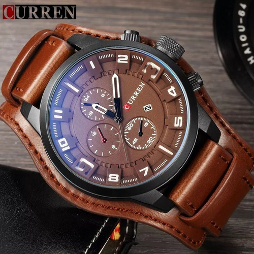 Relógio Curren Com Bracelete De Couro Pu Original + Brinde