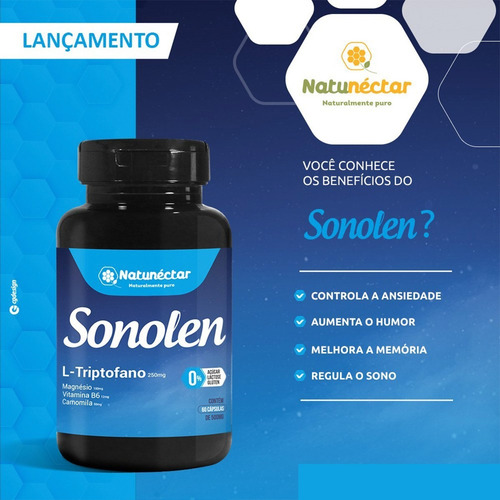 L Triptofano 60 Capsulas 500mg Precursor Sono Magnésio Vit 6 Sabor Sonolen