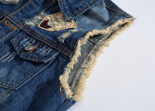 K Chaleco De Mezclilla Moda Punk Con Bordado Para Hombre