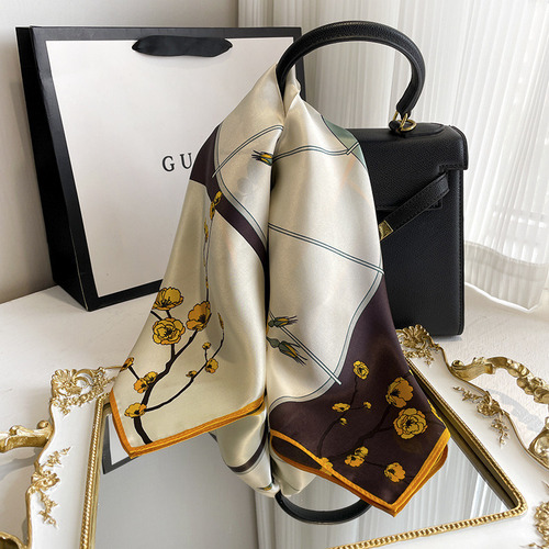 P Lenço De Seda Feminino Estampado Leve