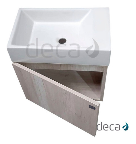 Vanitory Colgar Toillete 50 Mdf Premium Bacha Deca Rectangular L102 Blanco Brillante Baño Puerta Moderno Reversible 