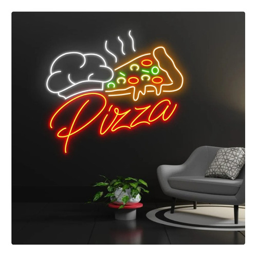Letrero Led Neon Pizza Chef Restaurant Comida Ancho 70cm