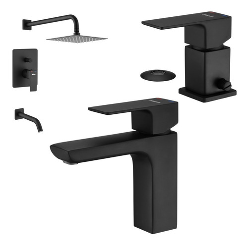 Juego Baño Completo Piazza Amalfi Griferia Arq Negra