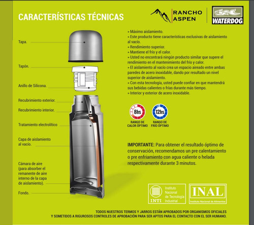 Termo Acero Inoxidable Waterdog 1l Con Manija Correa Cuotas