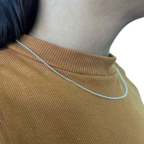 Collar portugués con eslabones plateados para mujer, 50 cm x 1 mm, color plateado