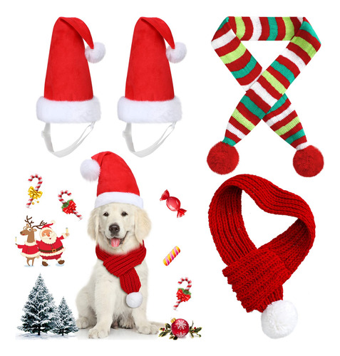 Bufanda De Navidad Para Perros Con Sombrero De Pap Noel, 2 S