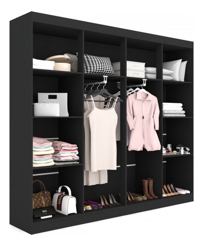 Closet Casal Em L Ele E Ela 4 Metros 16 Prateleiras Cor Preto