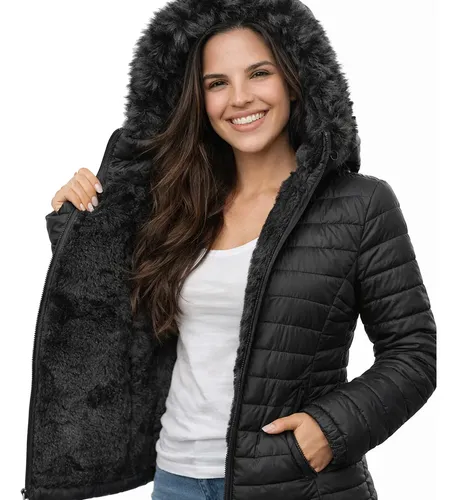 Jaqueta Blusa Feminina Puffer Forrada Bobojaco Inverno Capuz - foto 1