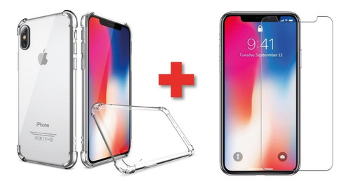 Protector Case Transparente Borde Ref + Vidrio iPhone XS Max