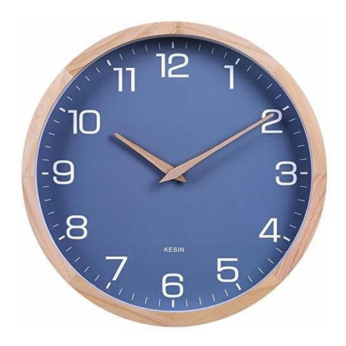 Kesin Reloj De Pared De Madera Azul De 12 Pulgadas, Silencio