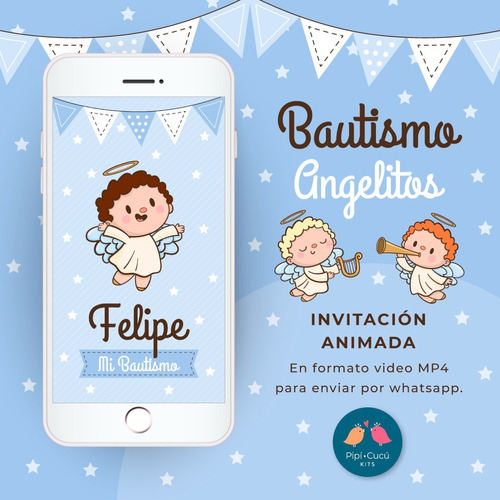 Video Invitación Animada - Bautismo Angelitos Celeste