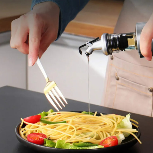 Yab - Kit 2 Galheteiros Porta Azeite Vinagre E Óleo C/ Dosador Inox 300 Ml Gourmet Premium
