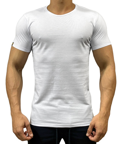 Camiseta Branca Masculina Slim Manga Curta Gola Redonda